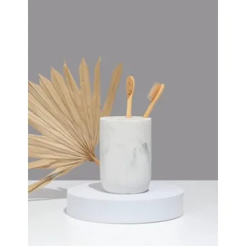 Essentra Home White Marble Toothbrush Holder for Chic Organizing