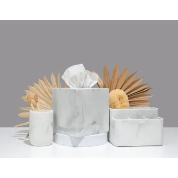 Essentra Home White Marble Toothbrush Holder for Chic Organizing
