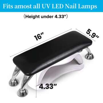 Arm Rest for Nails Tech, Easy Clean Nail Arm Rest, Reduce Back Pain Hand Rest for Nails Tech, Sturdy Support Armrest for Nails Fits UV LED Nail Lamp Underneath, Salon & Home Use (White)