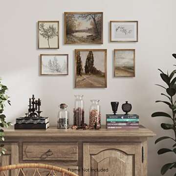 Rustic Modern Farmhouse Wall Art Decor - Boho Art Deco Victoria Pictures Bathroom - French Country Kitchen Poster - Aesthetic Vintage Landscape Set - Nature Forest Woodland Lake Tree Drawing Coastal