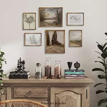 Rustic Modern Farmhouse Wall Art Decor - Boho Art Deco Victoria Pictures Bathroom - French Country Kitchen Poster - Aesthetic Vintage Landscape Set - Nature Forest Woodland Lake Tree Drawing Coastal