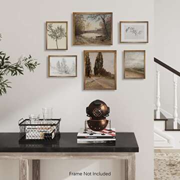 Rustic Modern Farmhouse Wall Art Decor - Boho Art Deco Victoria Pictures Bathroom - French Country Kitchen Poster - Aesthetic Vintage Landscape Set - Nature Forest Woodland Lake Tree Drawing Coastal