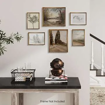 Rustic Modern Farmhouse Wall Art Decor - Boho Art Deco Victoria Pictures Bathroom - French Country Kitchen Poster - Aesthetic Vintage Landscape Set - Nature Forest Woodland Lake Tree Drawing Coastal