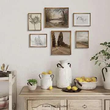 Rustic Modern Farmhouse Wall Art Decor - Boho Art Deco Victoria Pictures Bathroom - French Country Kitchen Poster - Aesthetic Vintage Landscape Set - Nature Forest Woodland Lake Tree Drawing Coastal