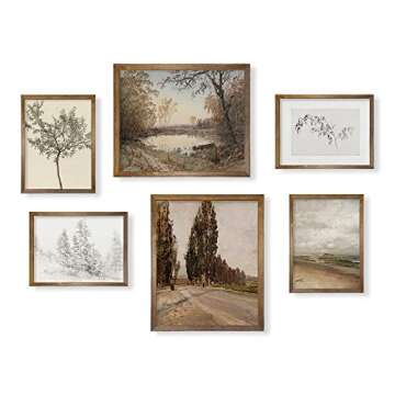 Rustic Modern Farmhouse Wall Art Decor - Boho Art Deco Victoria Pictures Bathroom - French Country Kitchen Poster - Aesthetic Vintage Landscape Set - Nature Forest Woodland Lake Tree Drawing Coastal