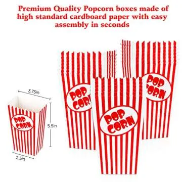 Zahaat 25 Mini Popcorn Boxes 5.5 Inches Tall Red and White Popcorn Bags Mini Pop Corn Buckets and Co...