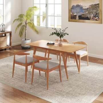 Koreyosh Wood Dining Chair Set of 4, Solid Birch Heavy Duty Kitchen Chairs, Mid Century Modern Armle...