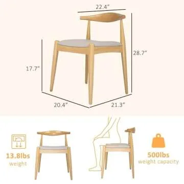 Koreyosh Wood Dining Chair Set of 4, Solid Birch Heavy Duty Kitchen Chairs, Mid Century Modern Armless Side Chair with Upholstered Faux Leather Seat, Curved Backrest, No Assembly Needed (Wood)