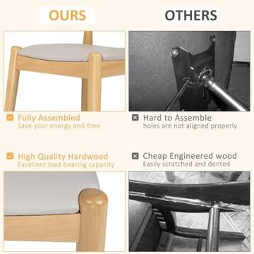 Koreyosh Wood Dining Chair Set of 4, Solid Birch Heavy Duty Kitchen Chairs, Mid Century Modern Armless Side Chair with Upholstered Faux Leather Seat, Curved Backrest, No Assembly Needed (Wood)