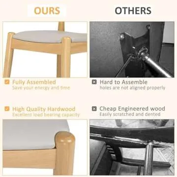 Koreyosh Wood Dining Chair Set of 4, Solid Birch Heavy Duty Kitchen Chairs, Mid Century Modern Armless Side Chair with Upholstered Faux Leather Seat, Curved Backrest, No Assembly Needed (Wood)