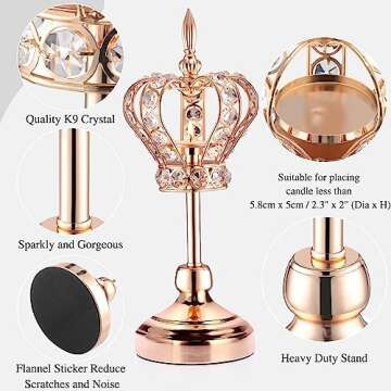 Mumufy 4 Pcs Gold Crystal Candle Holders Crown Candlestick 13.8 Inches Tealight Holders Metal Candelabra Vintage Votive Candlesticks Elegant Candle Centerpiece for Wedding Festival Dining Table Decor
