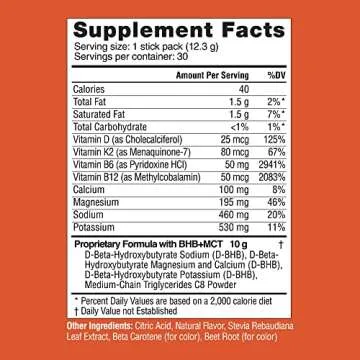 Real Ketones MCT & BHB Exogenous Ketones Drink Mix Packets Elevate Keto Electrolytes Powder Packets No Sugar with 4 Main Electrolytes Plus Hydrating Proprietary Keto BHB - 30 Pack Orange