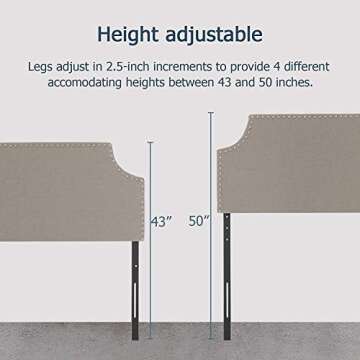 LAGRIMA Upholstered Nailhead Twin Size Headboard in Khaki Fabric, Twin, Height Adjustable