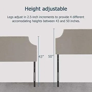 LAGRIMA Upholstered Nailhead Twin Size Headboard in Khaki Fabric, Twin, Height Adjustable