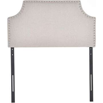 LAGRIMA Upholstered Nailhead Twin Size Headboard in Khaki Fabric, Twin, Height Adjustable
