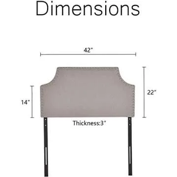 LAGRIMA Upholstered Nailhead Twin Size Headboard in Khaki Fabric, Twin, Height Adjustable