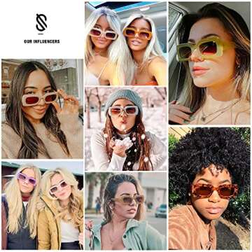 SOJOS Retro 90s Nude Rectangle Sunglasses Womens Mens Trendy Chunky Glasses Pink Frame Brown Lens