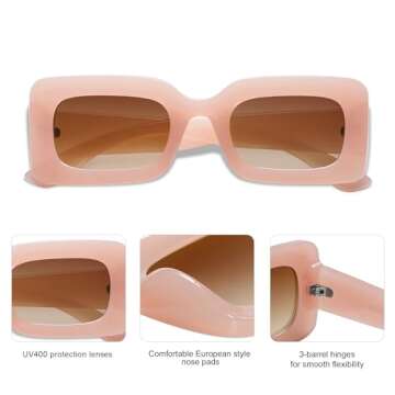 SOJOS Retro 90s Nude Rectangle Sunglasses Womens Mens Trendy Chunky Glasses Pink Frame Brown Lens