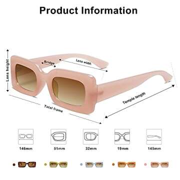 SOJOS Retro 90s Nude Rectangle Sunglasses Womens Mens Trendy Chunky Glasses Pink Frame Brown Lens