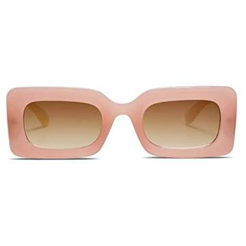 SOJOS Retro 90s Nude Rectangle Sunglasses Womens Mens Trendy Chunky Glasses Pink Frame Brown Lens