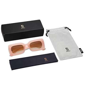 SOJOS Retro 90s Nude Rectangle Sunglasses Womens Mens Trendy Chunky Glasses Pink Frame Brown Lens