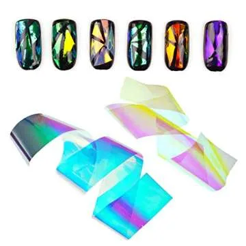 Beaute Galleria 24 Pieces Mixed Colors Nail Art DIY Holographic Shattered Broken-Glass Reflective Mirror Shard Effect Rainbow Thin Iridescent Cellophane Films Foils