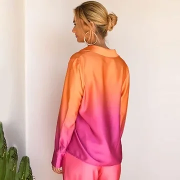 THLAI Gradient Long Sleeve Two Piece Sets for Women