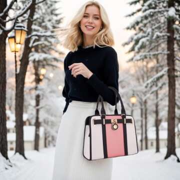 Handbags Sets For Women Shoulder Bags Top Handle Work Satchel Tote Purses Set With Matching Wallet 2pcs WhitePink