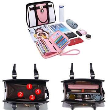 Handbags Sets For Women Shoulder Bags Top Handle Work Satchel Tote Purses Set With Matching Wallet 2pcs WhitePink