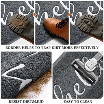 BeneathYourFeet Door Mat (30"x17.5",Grey), Welcome Mat Low Profile Floor Mat Front Doormat Indoor Outdoor Door Non Slip Rugs for Entryway, Patio, High Traffic Areas