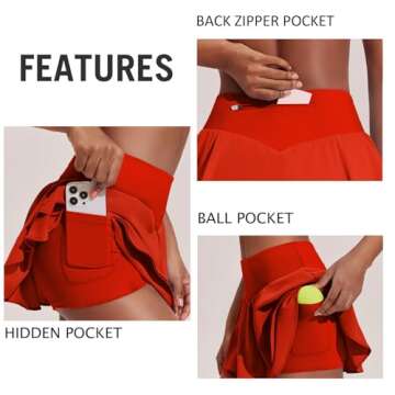 PINSPARK Flowy Women’s Tennis Skirts with Pockets
