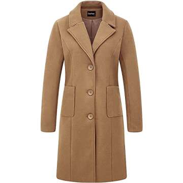 chouyatou Women's Big Notch Lapel Single Breasted Mid-Long Wool Blend Coat (Large, Camel)