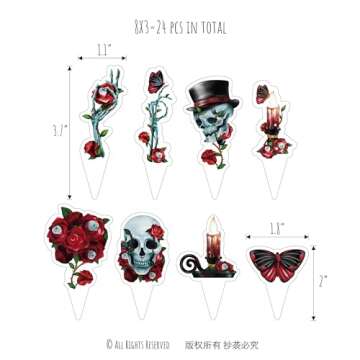 Cheerland Skull Cupcake Toppers Gothic Halloween Cake Decorations Rose Skeleton Muffin Decor for Got...