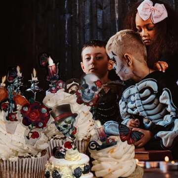 Cheerland Skull Cupcake Toppers Gothic Halloween Cake Decorations Rose Skeleton Muffin Decor for Gothic Birthday Parties Black Magic and Horror Themed Events Pack of 24