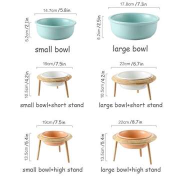 LIONWEI LIONWELI Blue Ceramic Adjustable Elevated Raised Pet Bowl with Wood Stand for Cats and Dogs ...