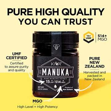 Kiva Raw Manuka Honey - Certified UMF 15+, MGO 514+ 100% Pure Genuine New Zealand, Non-GMO, Traceable (8.8oz/250g Bottle)