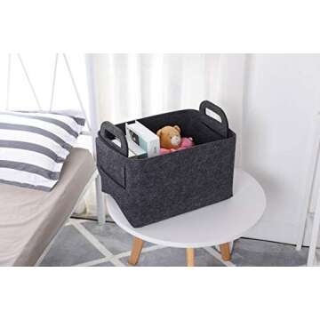 Minoisome Storage Basket Felt Storage Bin Collapsible& Convenient Box Organizer with Carry Handles for Office Bedroom Closet Babies Nursery Toys Laundry (Dark grey, 15.7inch（L）×11inch（W）×10inch（H）)