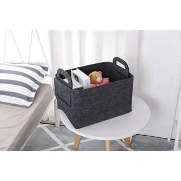 Minoisome Storage Basket Felt Storage Bin Collapsible& Convenient Box Organizer with Carry Handles for Office Bedroom Closet Babies Nursery Toys Laundry (Dark grey, 15.7inch（L）×11inch（W）×10inch（H）)