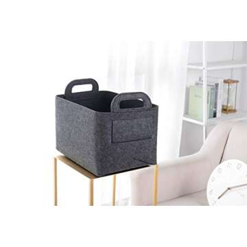 Minoisome Storage Basket Felt Storage Bin Collapsible& Convenient Box Organizer with Carry Handles for Office Bedroom Closet Babies Nursery Toys Laundry (Dark grey, 15.7inch（L）×11inch（W）×10inch（H）)