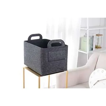 Minoisome Storage Basket Felt Storage Bin Collapsible& Convenient Box Organizer with Carry Handles for Office Bedroom Closet Babies Nursery Toys Laundry (Dark grey, 15.7inch（L）×11inch（W）×10inch（H）)