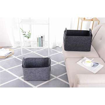 Minoisome Storage Basket Felt Storage Bin Collapsible& Convenient Box Organizer with Carry Handles for Office Bedroom Closet Babies Nursery Toys Laundry (Dark grey, 15.7inch（L）×11inch（W）×10inch（H）)