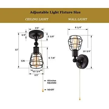 Industrial Farmhouse Close to Ceiling Light with Pull Chain