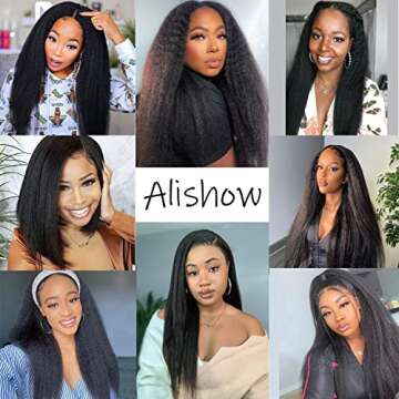 Alishow Kinky Straight Clip in Human Hair Extensions for Black Women Kinky Straight Clip Ins 16Inch 10 PCS 120g Natural Black Human Hair Full Head Unprocessed Remy Yaki Hair Clip in Extensions