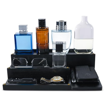 Elegant Manzano Cologne Organizer - Bamboo Shelf with Hidden Compartments