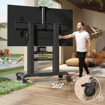 ONKRON Mobile TV Stand for 60-100 Inch TVs up to 301 lbs, Large & Heavy Duty TV Stand Height Adjustable max VESA 1000x600 - Mobile TV Cart Rolling TV Stand Tall/Portable TV Stand on Wheels