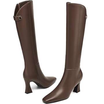 AIUNIIND Women's Knee High Boots Fashion Long Boots Dressy Square Toe Tall Boots with Side Zipper 3 ...