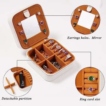 Yesteel Initial Travel Jewelry Case Jewelry Box Jewelry Organizer, Ring Necklace Earring Jewelry Organizer Box, Birthday Gifts for Her Girlfriend Women Letter K, White