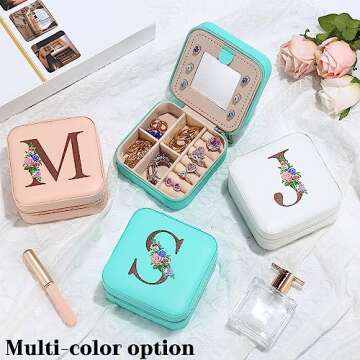 Yesteel Initial Travel Jewelry Case Jewelry Box Jewelry Organizer, Ring Necklace Earring Jewelry Organizer Box, Birthday Gifts for Her Girlfriend Women Letter K, White