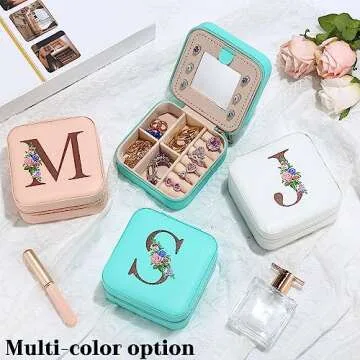 Yesteel Initial Travel Jewelry Case Jewelry Box Jewelry Organizer, Ring Necklace Earring Jewelry Organizer Box, Birthday Gifts for Her Girlfriend Women Letter K, White