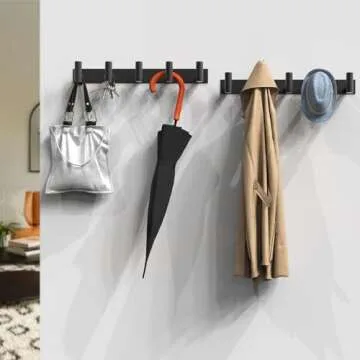 VAEHOLD Black Hat and Coat Wall Mount Rack 5 Hooks for Robes, Bags, Keys, and Towels Bathroom Towel Hanger Organizer (2 Pack)